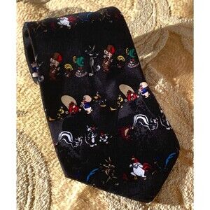 Vintage 90s Looney Tunes Necktie 1990s Bugs Bunny Daffy Duck Yosemite Sam Tie
